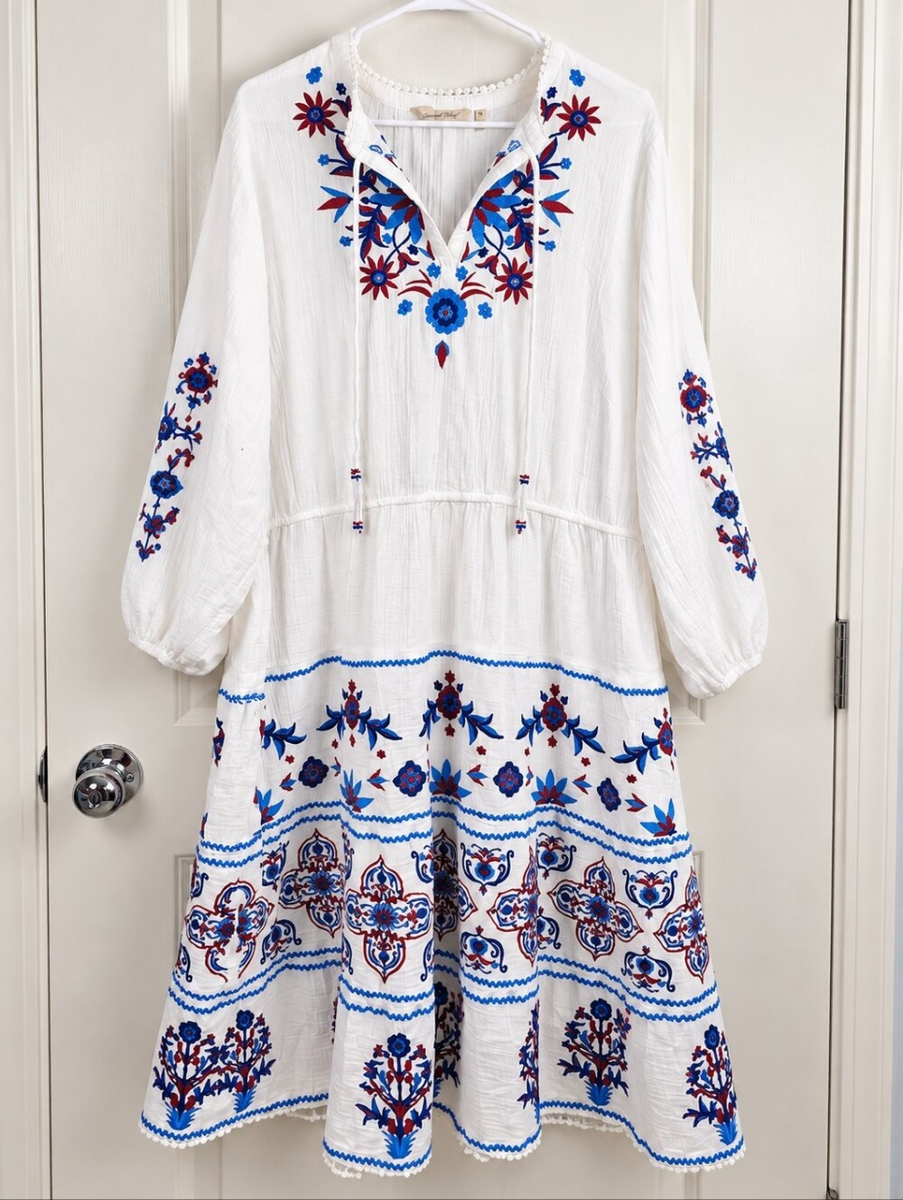 Soft Surroundings Sarnia Gauze Midi Embroidered Dress Plus Size 1x